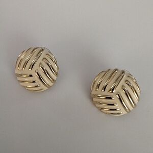 Gold Knot Enameled Earrings with Textured Basket-Weave Design
